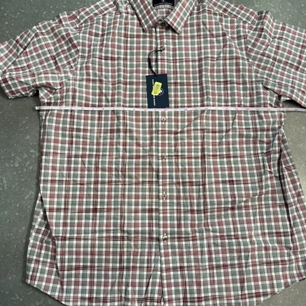 Hart Schaffner Marx Red & Gray Plaid Short Sleeve Button-Up Shirt - XL (New with